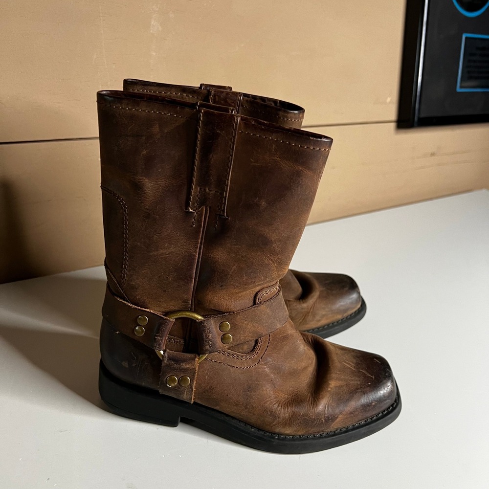 Frye Kids Harness Pull On Brown Leather Boots 7200123 Size 13 YTH